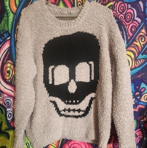 NWOT, Cozy Skull Graphic Sweater - Cream and Black